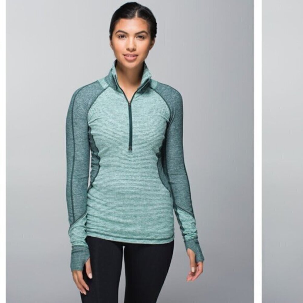Lululemon Race Your Pace 1/2 Zip Hyper Stripe Heathered Fuel Green